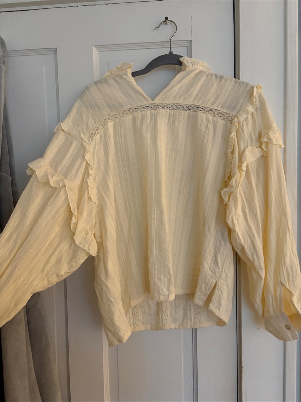 Mango Cream Ruffle Lace-Trim Blouse - Picture 3 of 3